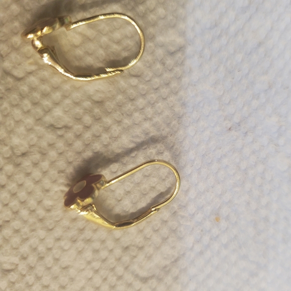 LMTS 14k Enamel Flower lever back earrings. - Picture 3 of 4